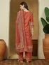 Janasya Women's Rust Cotton Blend Ethnic Motifs Printed Straight Kurta Set